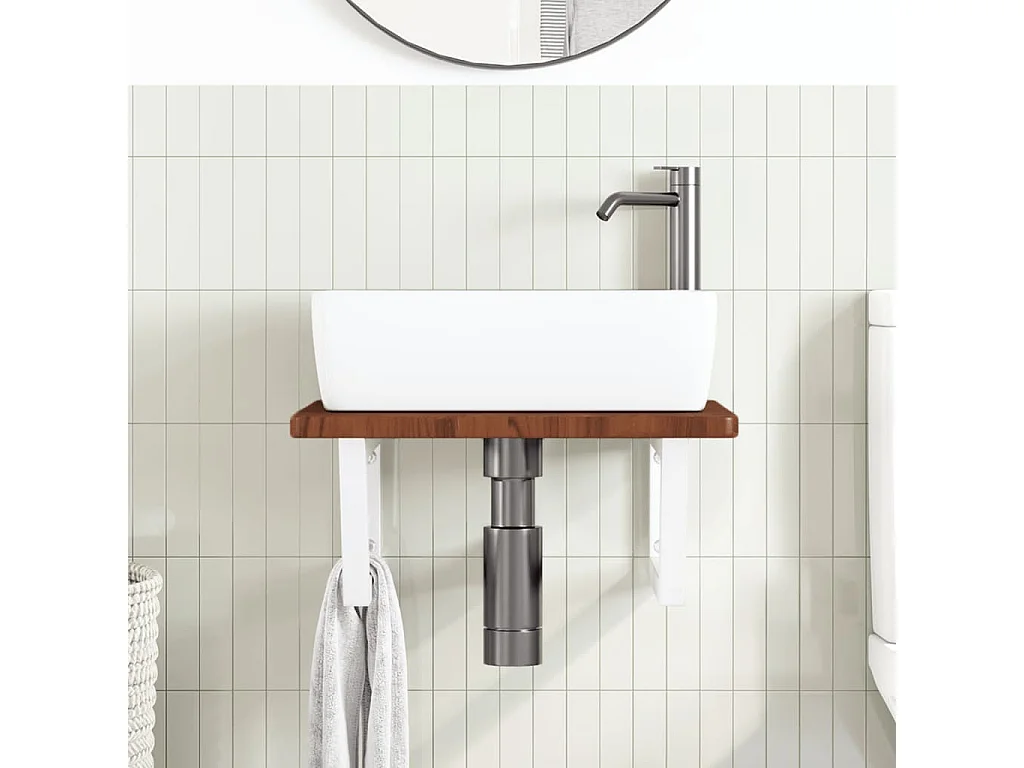 Ripiano a Parete per Lavabo in Acciaio e Massello di Rovere