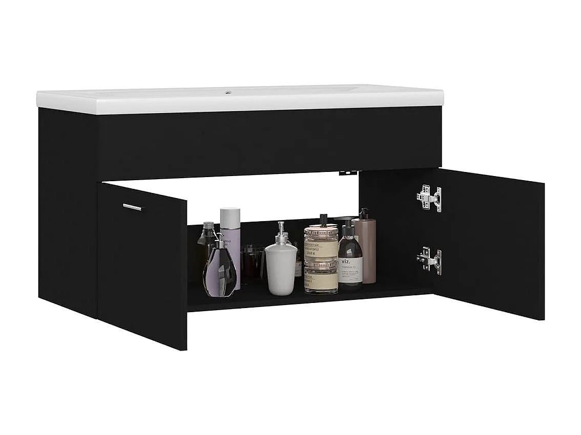 Mobile da Bagno con Lavabo Integrato Nero in Truciolato