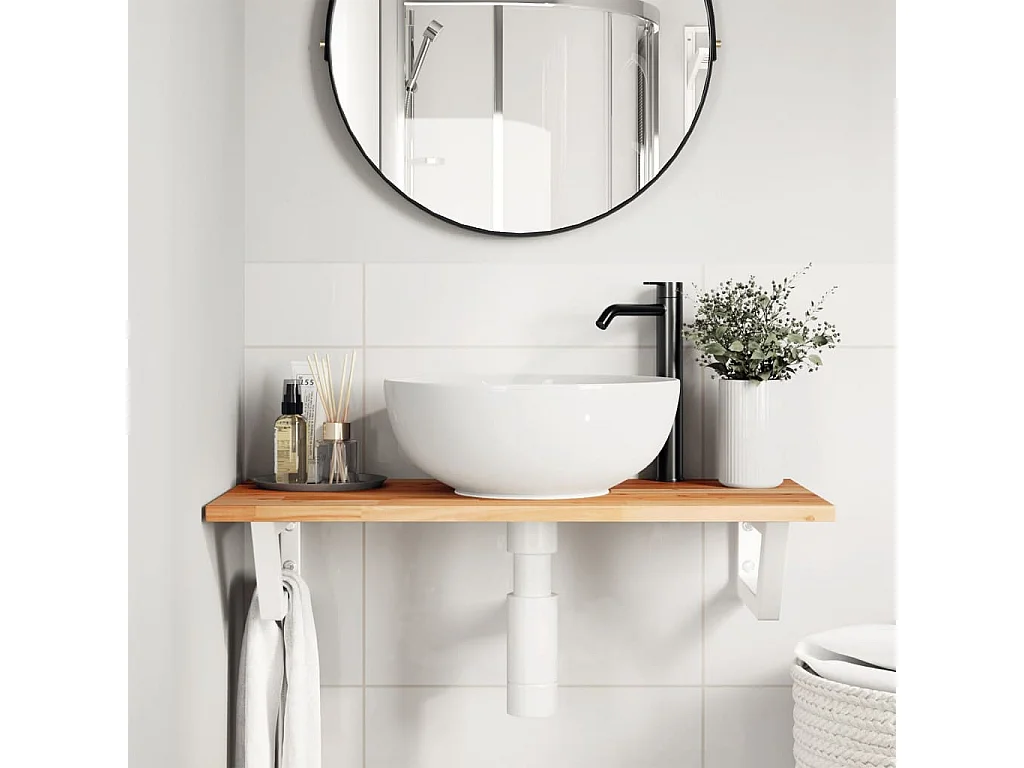 Estante de lavabo de pared acero y madera maciza de acacia