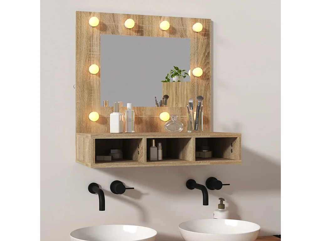 Mobile a Specchio con LED Rovere Sonoma 60x31,5x62 cm