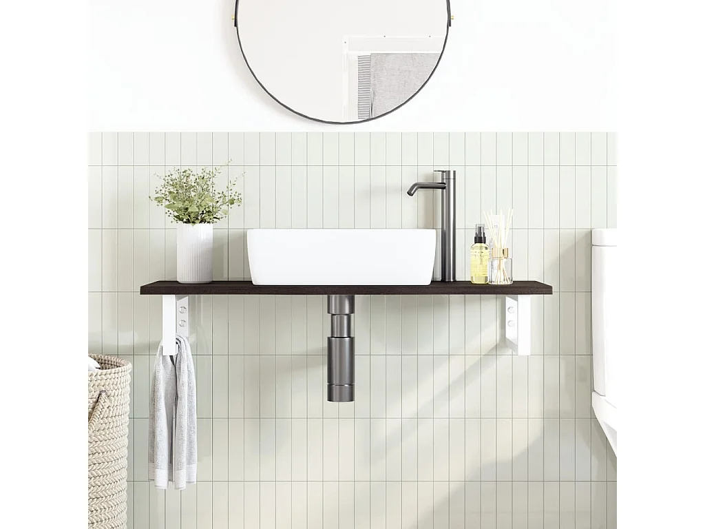 Waschtischplatte mit Halterung Stahl und Massivholz Eiche