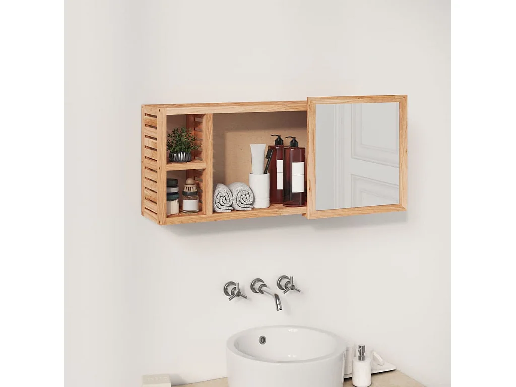 Armario con espejo madera maciza nogal 80x17x34 cm