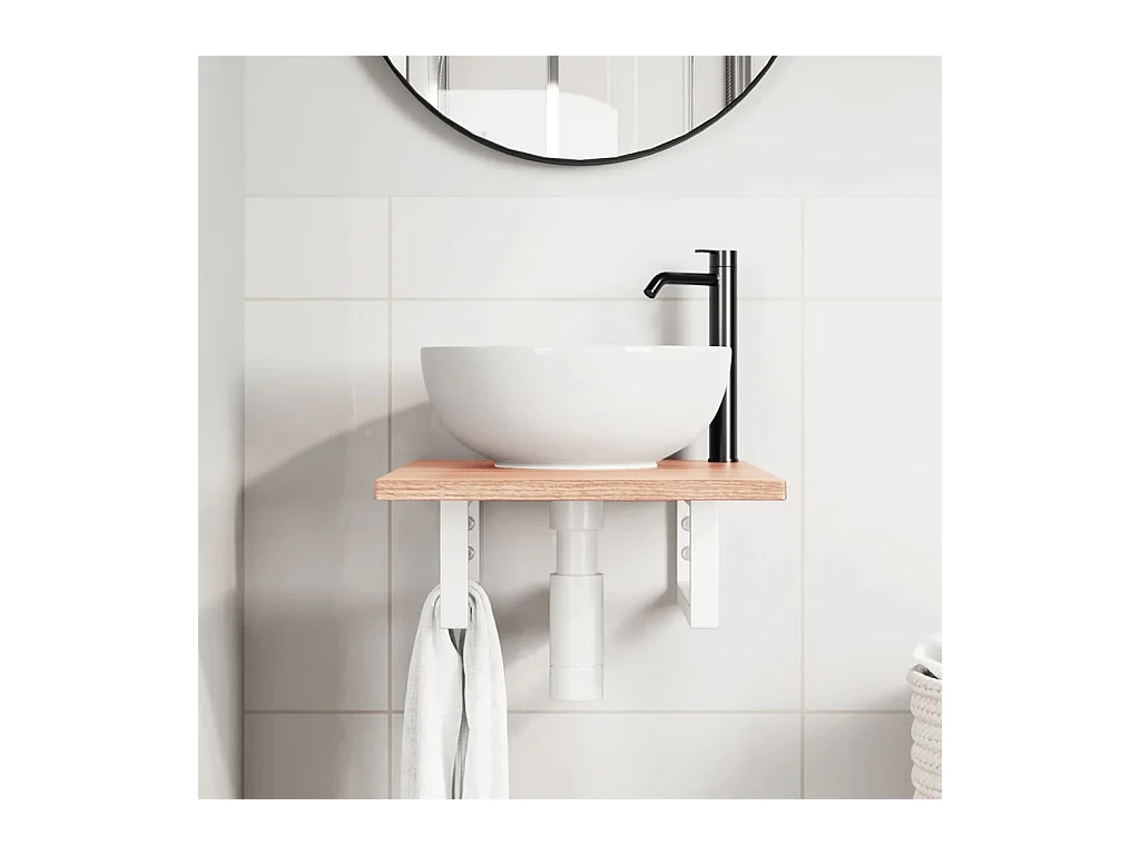 Badkamer wandschap staal en massief eikenhout