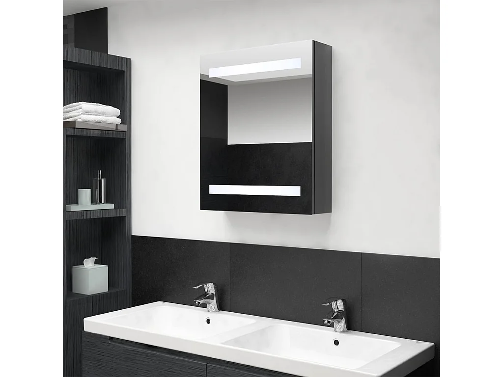 Armoire de salle de bain à miroir LED Gris brillant 50x14x60 cm