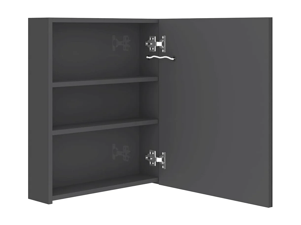 Armoire de salle de bain à miroir LED Gris brillant 50x14x60 cm