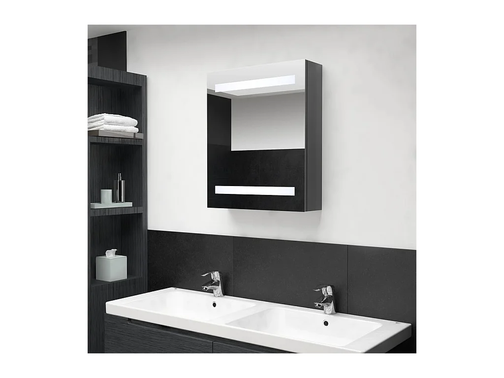Armadietto Bagno con Specchio e LED Grigio Lucido 50x14x60 cm