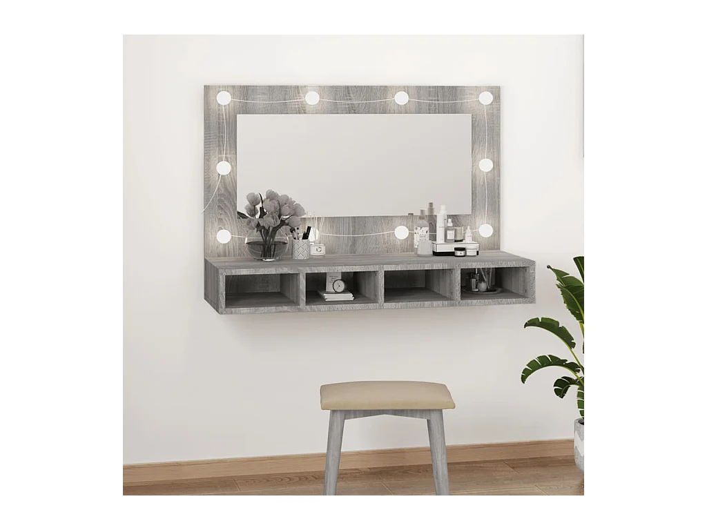 Mobile a Specchio con LED Grigio Sonoma 90x31,5x62 cm