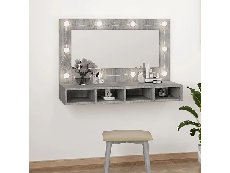 Spiegelschrank mit LED Grau Sonoma 90x31,5x62 cm