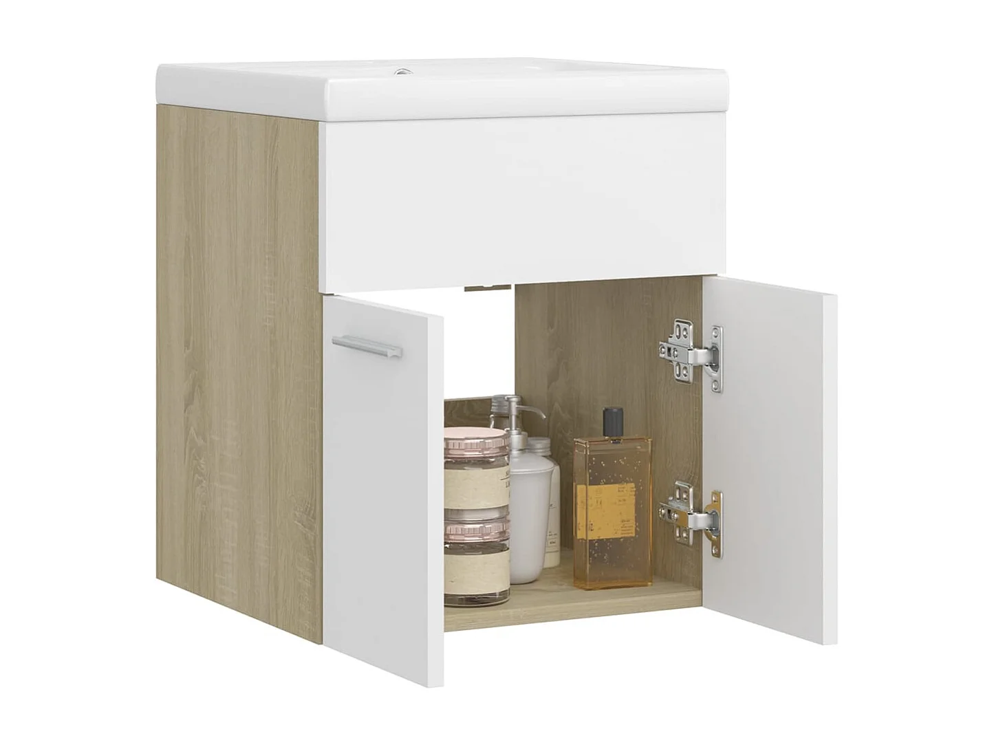 Mueble con lavabo madera de ingeniería blanco y roble Sonoma