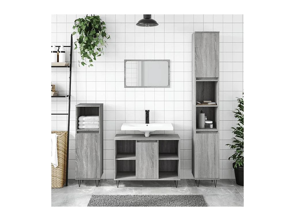 Mobile da Bagno Grigio Sonoma 80x33x60 cm in Legno Multistrato
