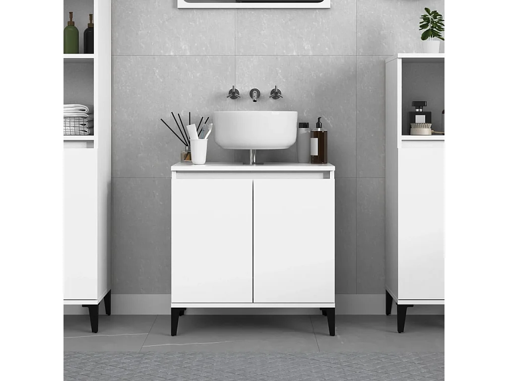 Waschbeckenunterschrank Hochglanz-Weiß 58x33x60cm Holzwerkstoff