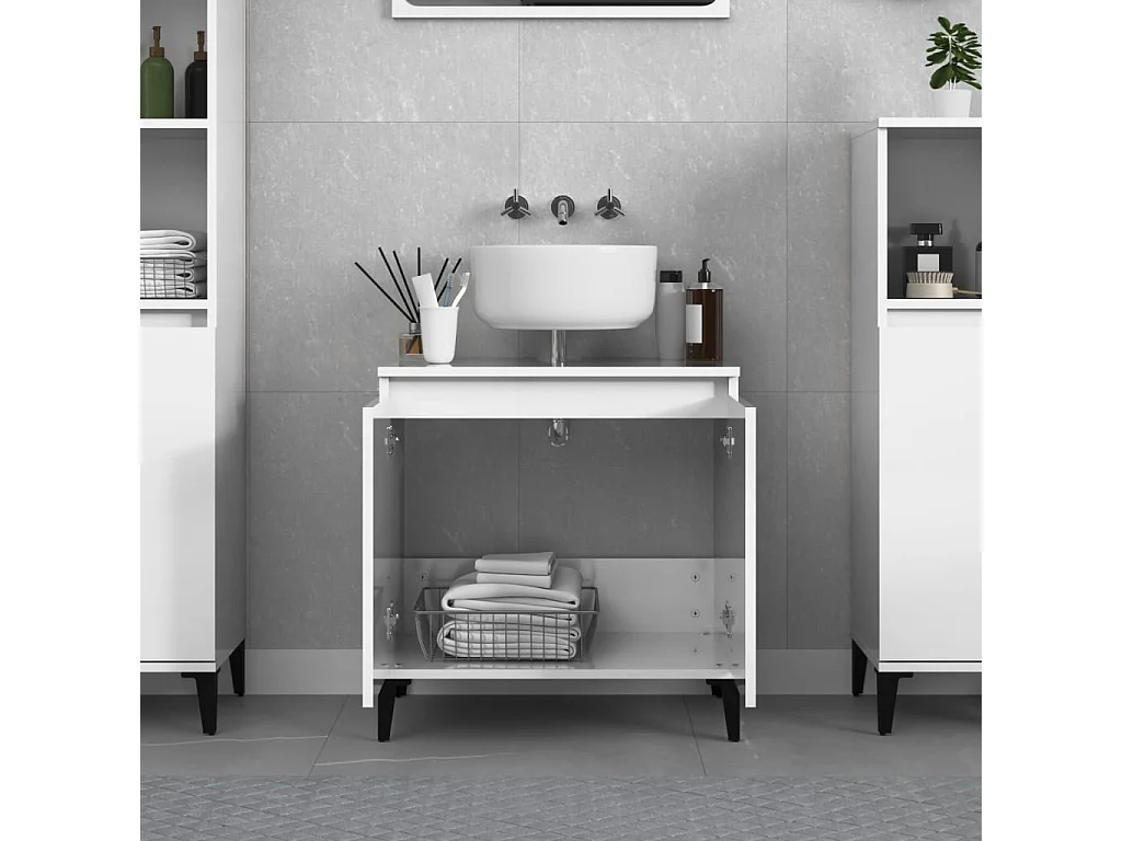 Waschbeckenunterschrank Hochglanz-Weiß 58x33x60cm Holzwerkstoff