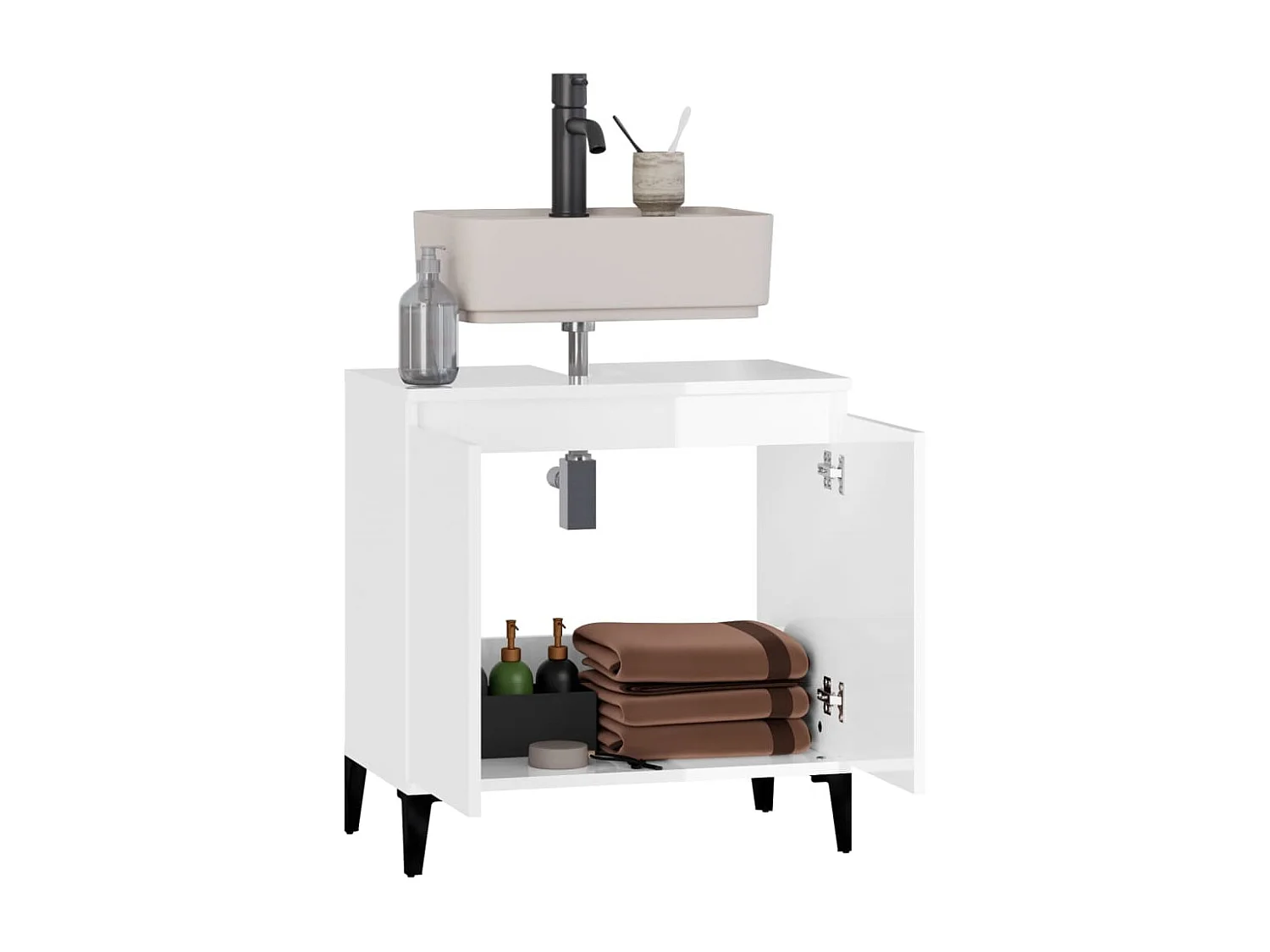 Waschbeckenunterschrank Hochglanz-Weiß 58x33x60cm Holzwerkstoff