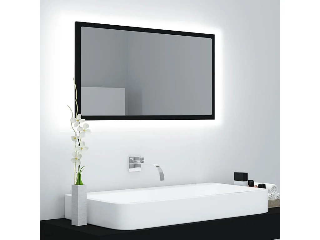Miroir à LED de salle de bain Noir 80x8,5x37 cm Acrylique