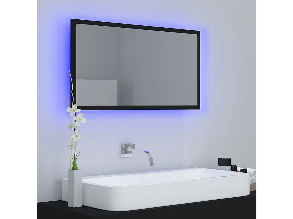 Miroir à LED de salle de bain Noir 80x8,5x37 cm Acrylique