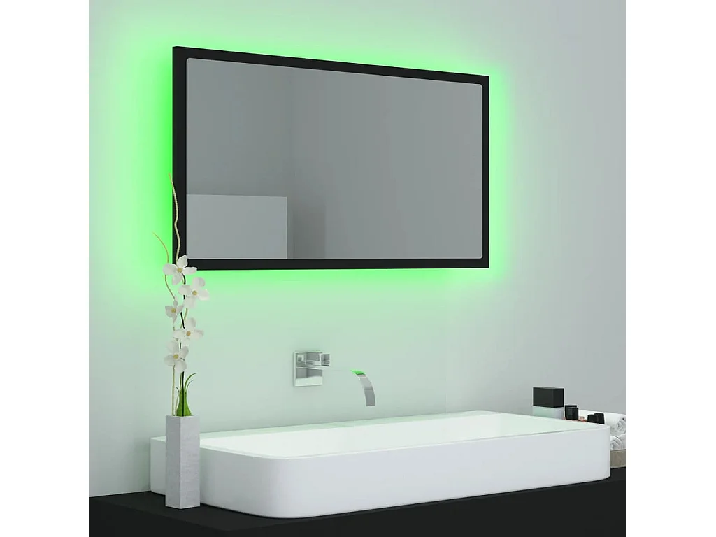 Miroir à LED de salle de bain Noir 80x8,5x37 cm Acrylique