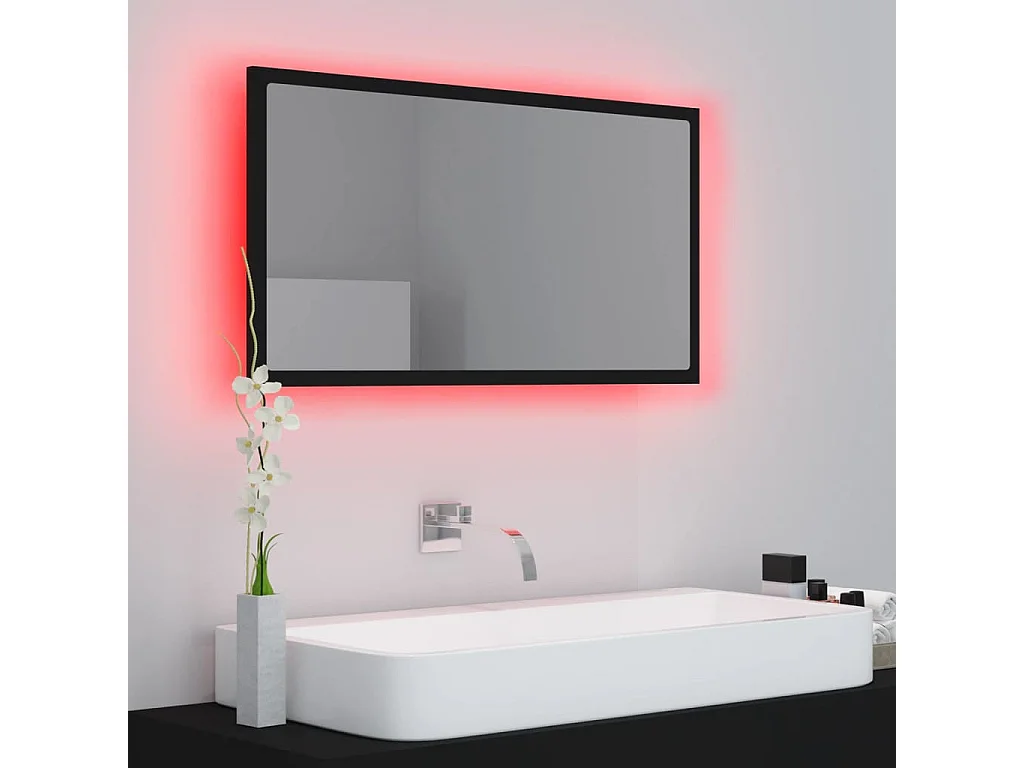 Miroir à LED de salle de bain Noir 80x8,5x37 cm Acrylique