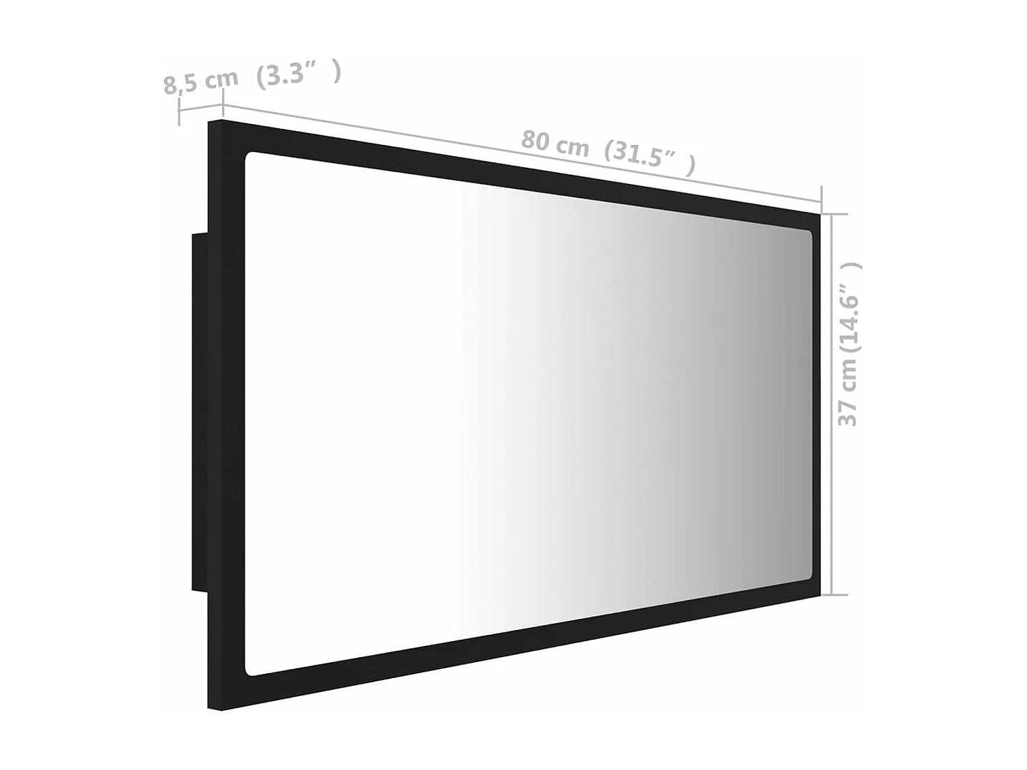 Miroir à LED de salle de bain Noir 80x8,5x37 cm Acrylique