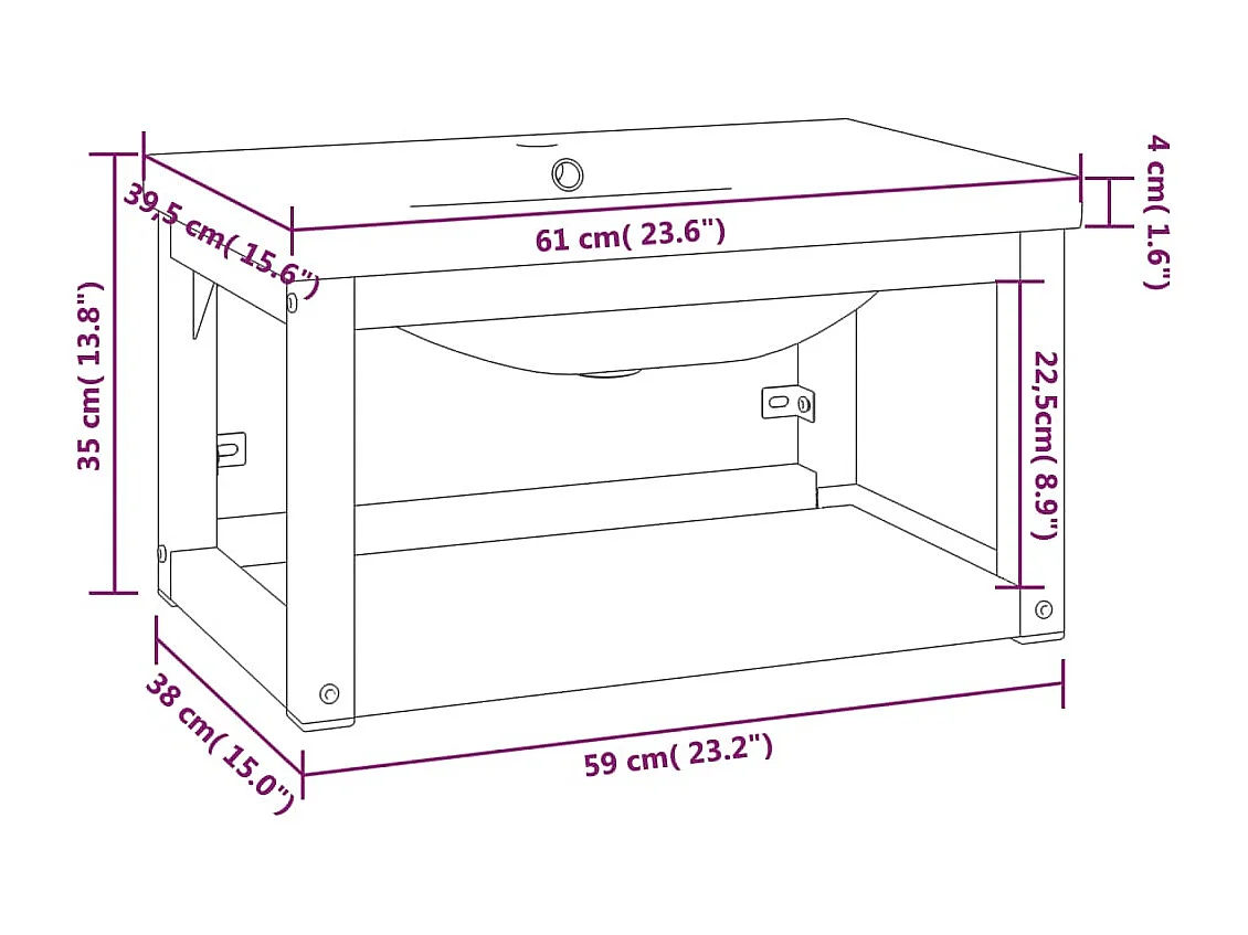 Estrutura de lavatório c/ lavatório embutido ferro branco