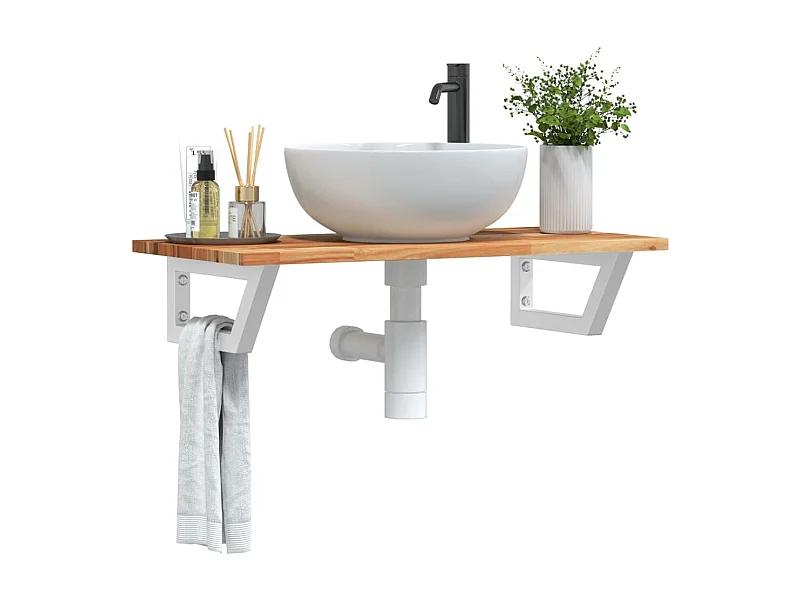 Estante de lavabo de pared acero y madera maciza de acacia
