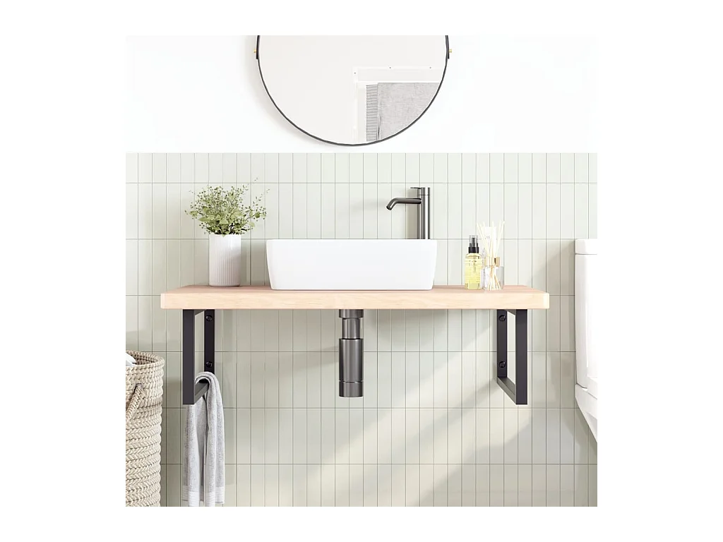 Étagère de vasque murale acier et bois de chêne massif