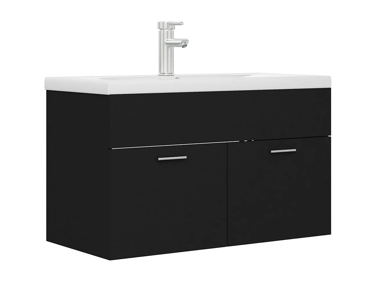 Armoire d'évier avec lavabo intégré Noir Aggloméré