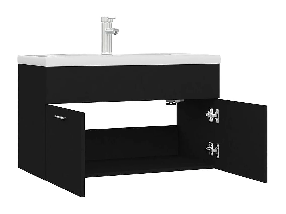 Armoire d'évier avec lavabo intégré Noir Aggloméré