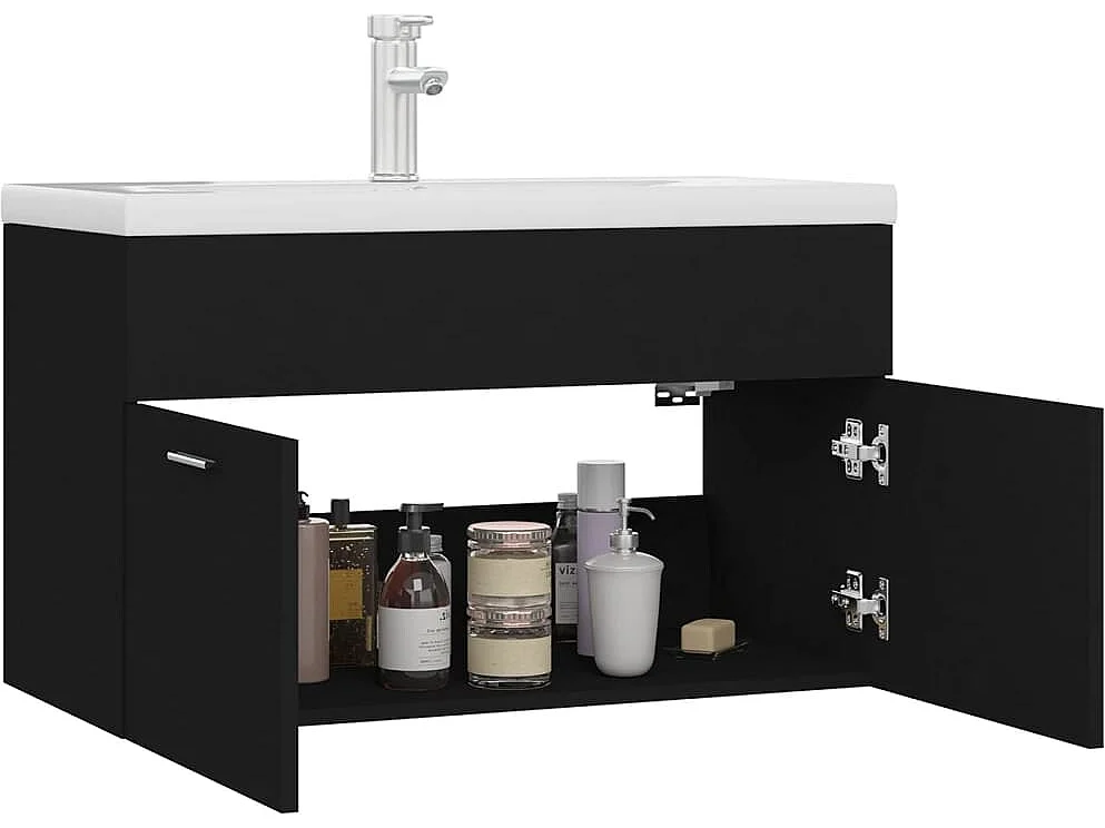 Armoire d'évier avec lavabo intégré Noir Aggloméré