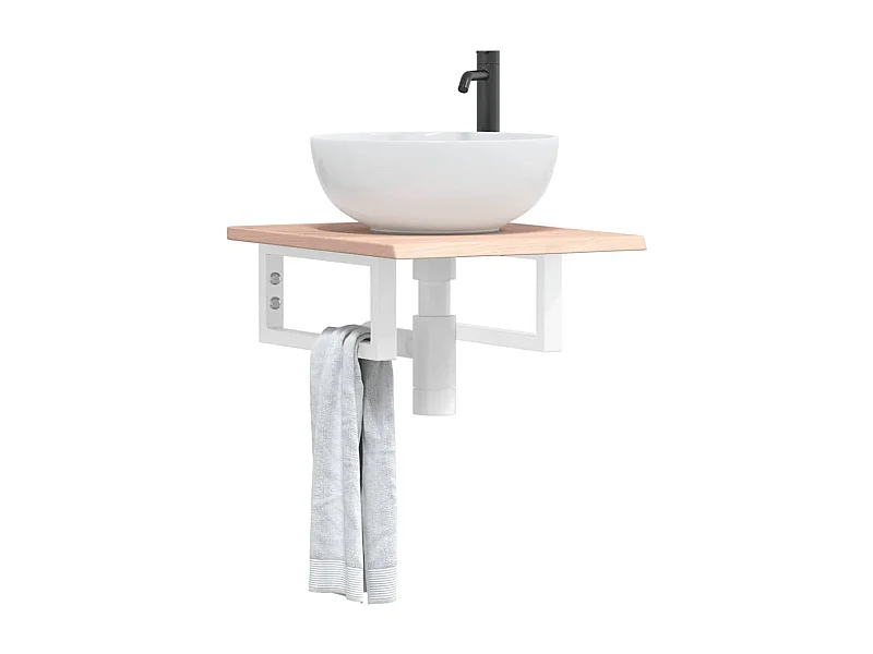 Prateleira de parede p/ lavatório aço/madeira carvalho maciça