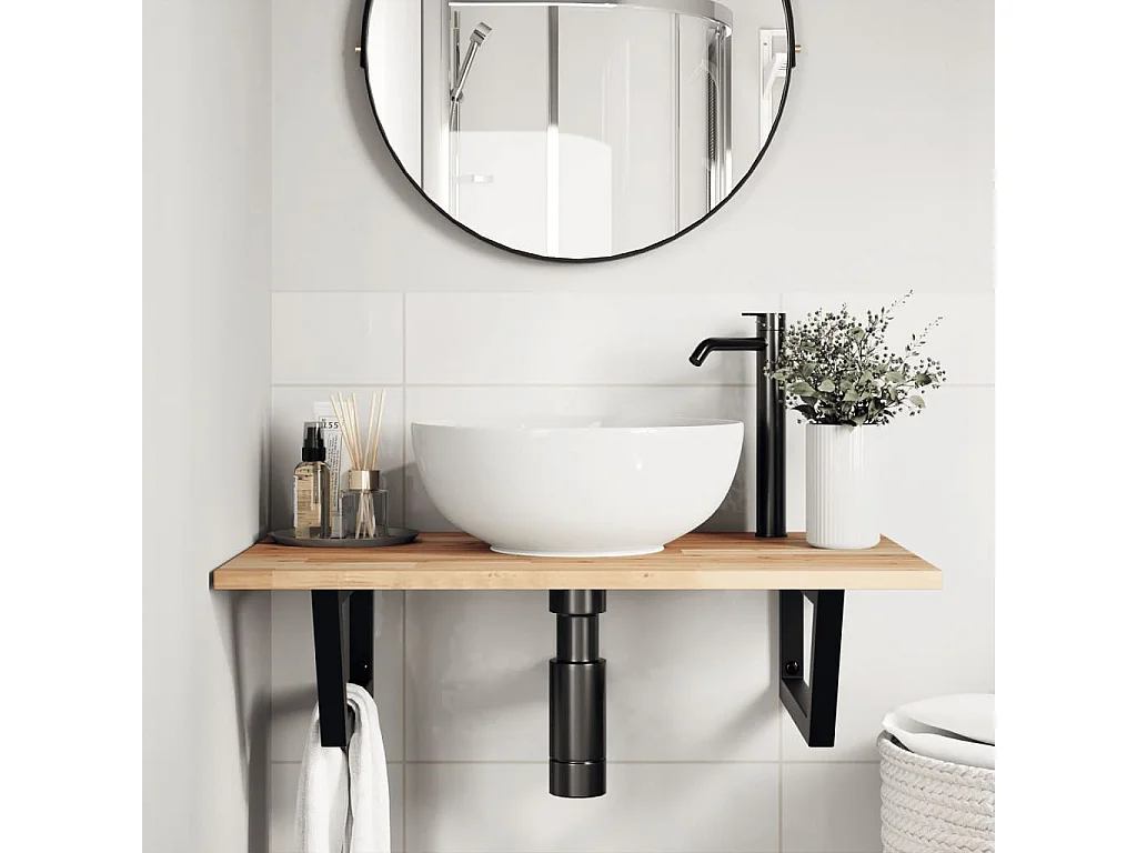 Estante de lavabo de pared acero y madera maciza de acacia