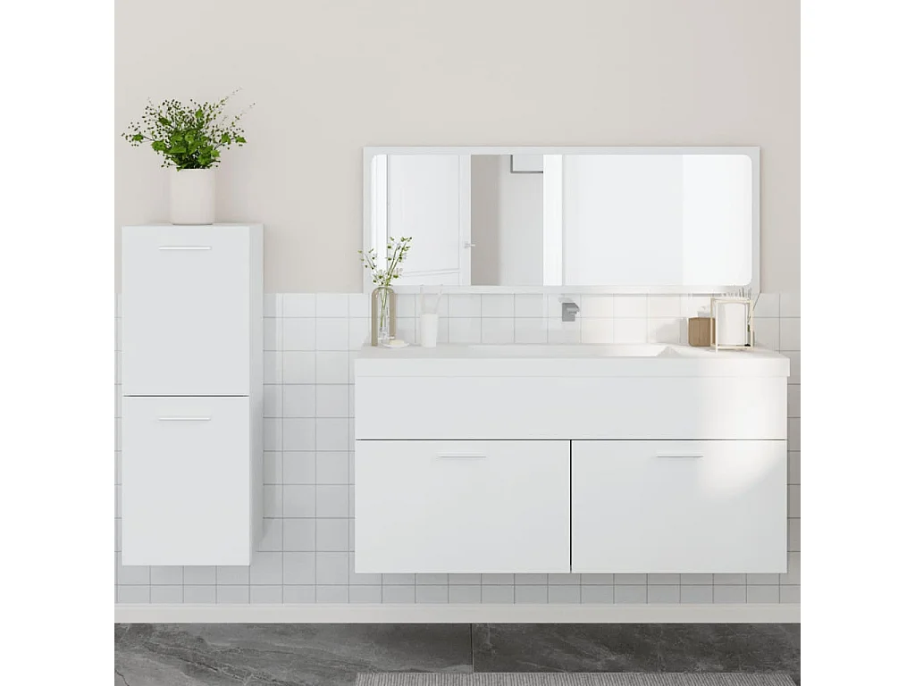 Set di mobili da bagno da 3 pezzi in legno composito bianco