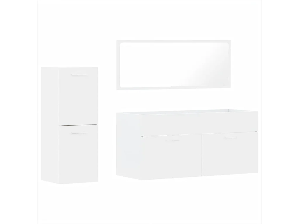 Set di mobili da bagno da 3 pezzi in legno composito bianco