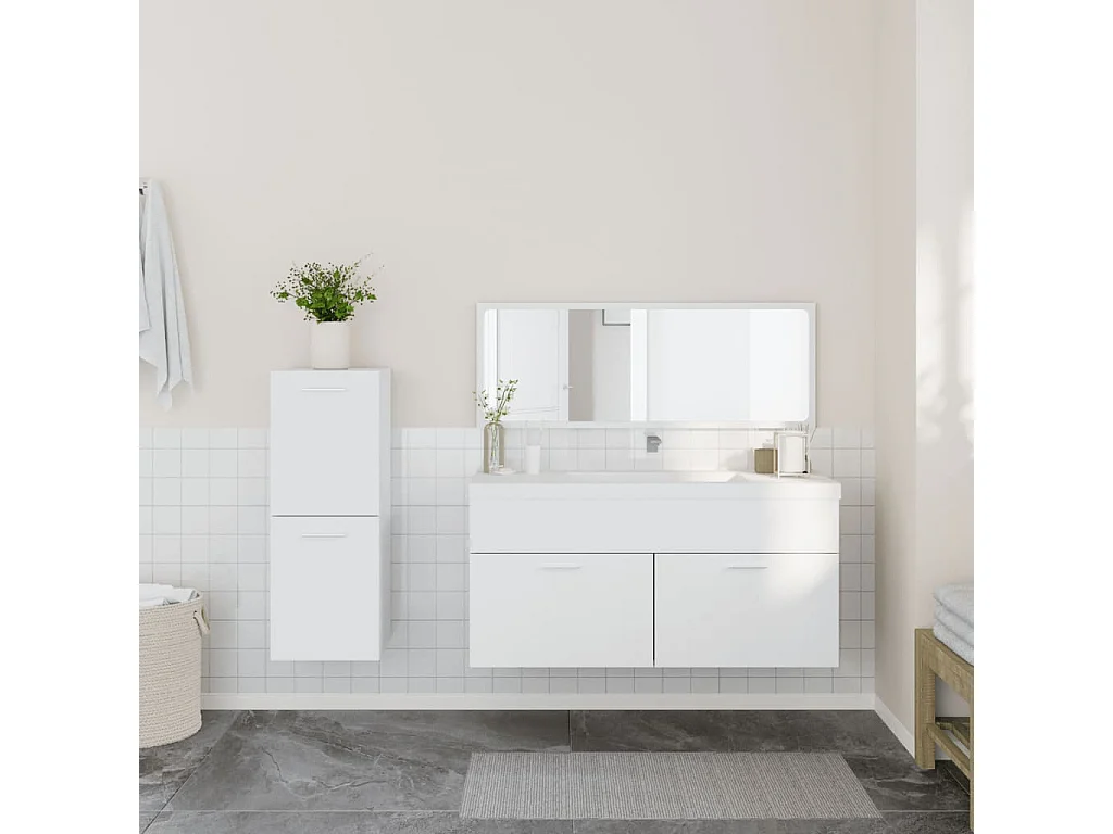 Set di mobili da bagno da 3 pezzi in legno composito bianco