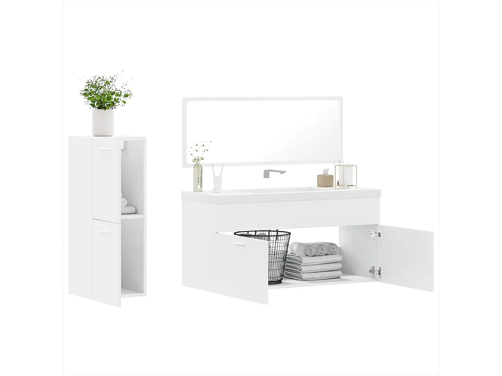 Set di mobili da bagno da 3 pezzi in legno composito bianco