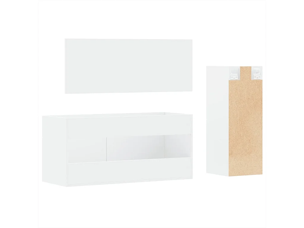 Set di mobili da bagno da 3 pezzi in legno composito bianco