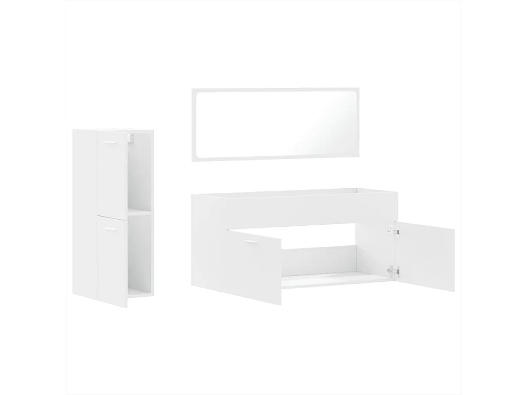 Set di mobili da bagno da 3 pezzi in legno composito bianco