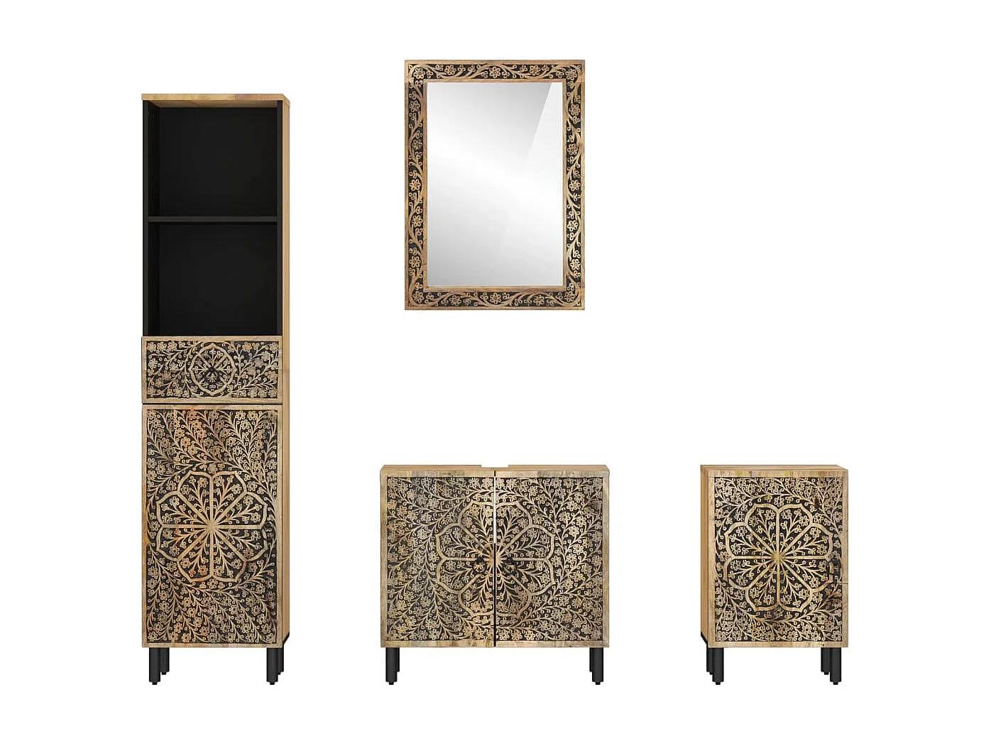 Set di mobili da bagno da 4 pezzi in legno massello di mango