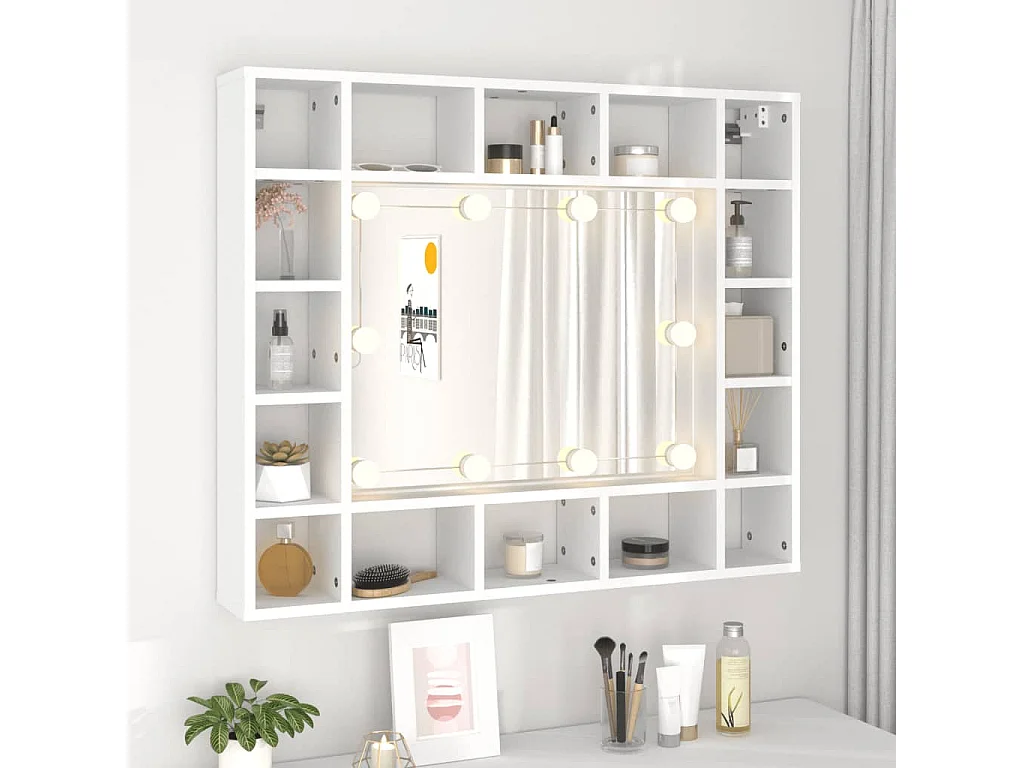 Armário espelhado com luzes LED 91x15x76,5 cm branco