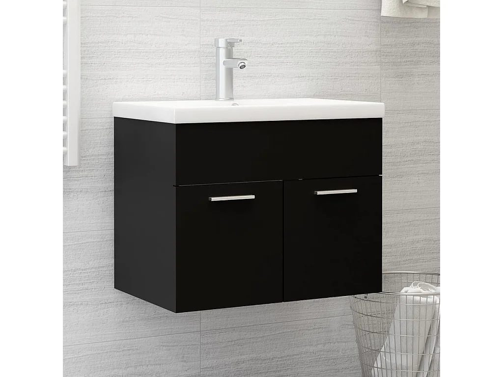 Armoire d'évier avec lavabo intégré Noir Aggloméré