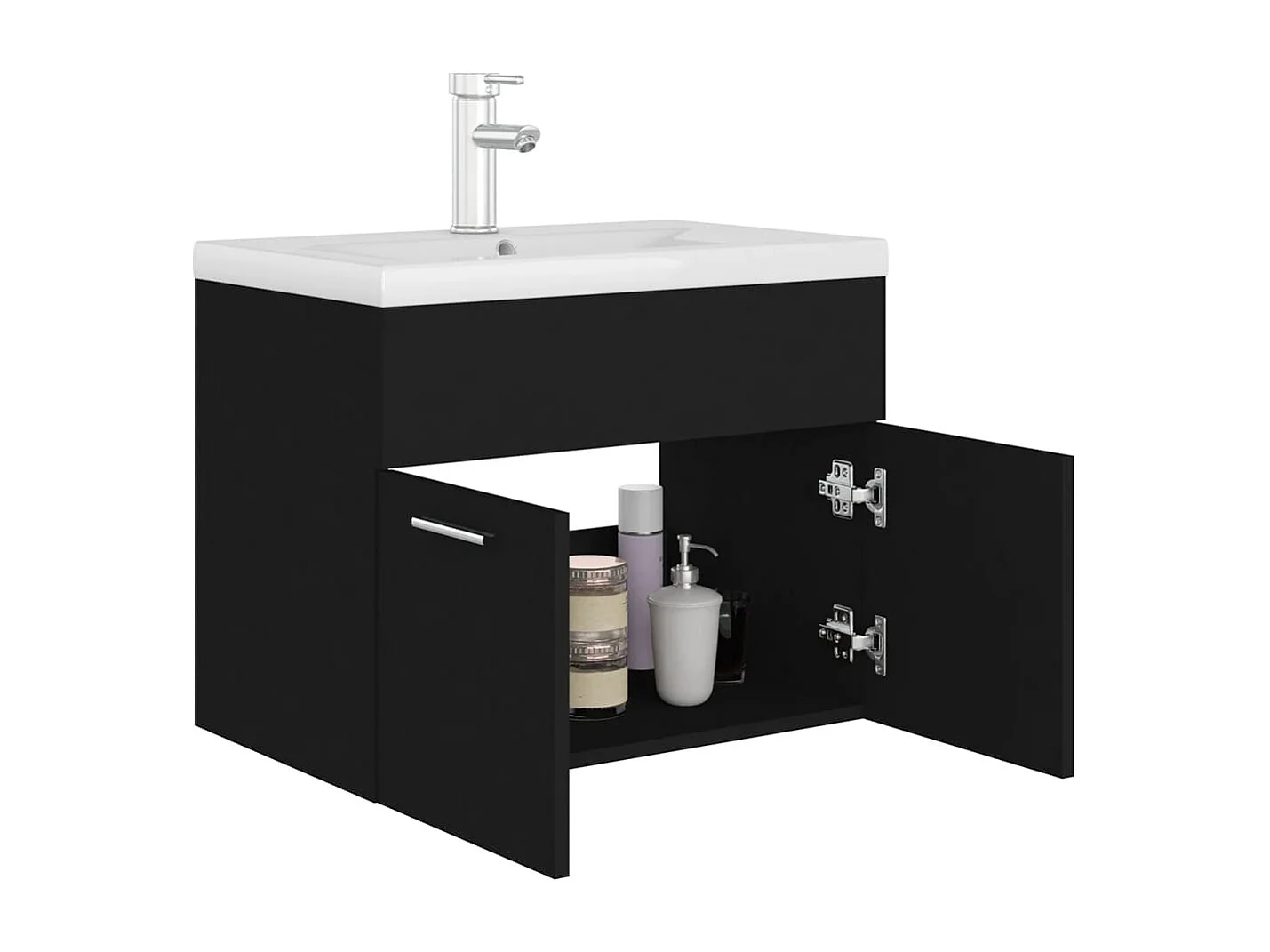 Armoire d'évier avec lavabo intégré Noir Aggloméré