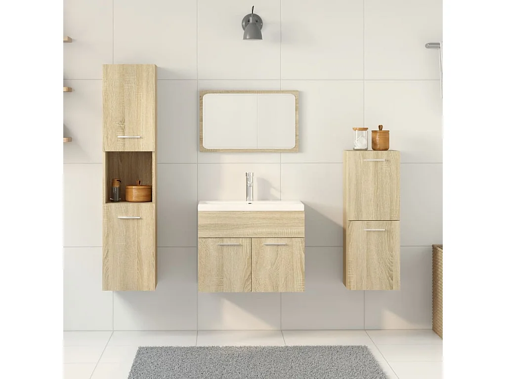 Set da bagno in rovere Sonoma da 4 pezzi