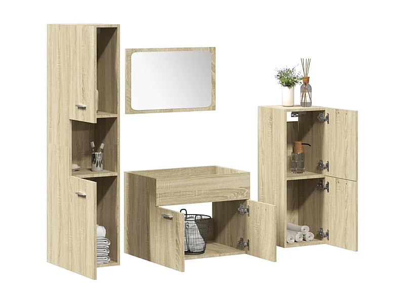 Set da bagno in rovere Sonoma da 4 pezzi
