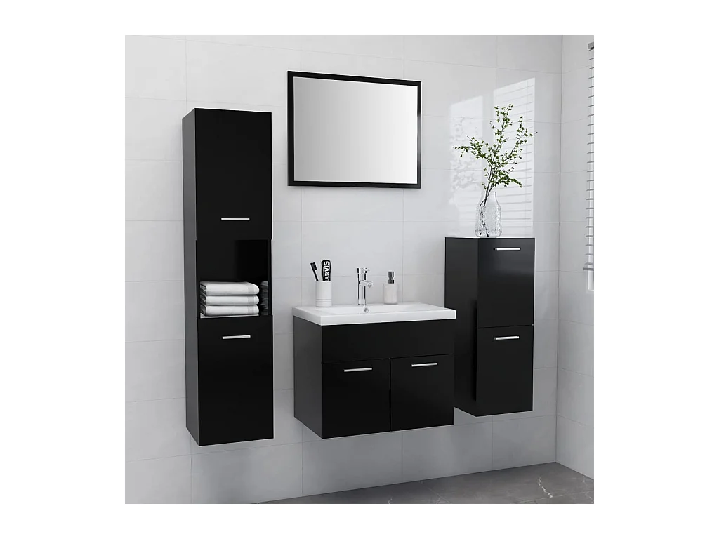 Ensemble de meubles de salle de bain Noir Bois d'ingénierie