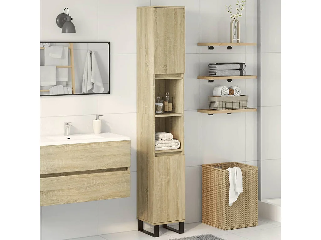 Armoire salle de bain chêne sonoma 30x30x190 cm