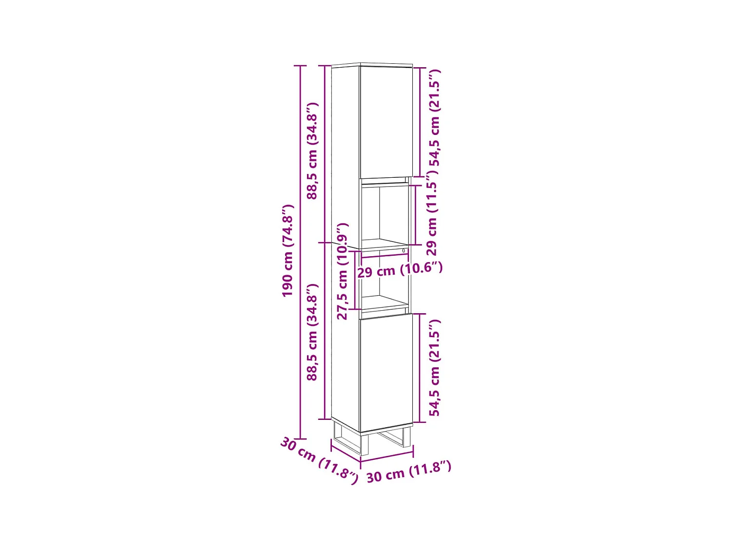 Armoire salle de bain chêne sonoma 30x30x190 cm