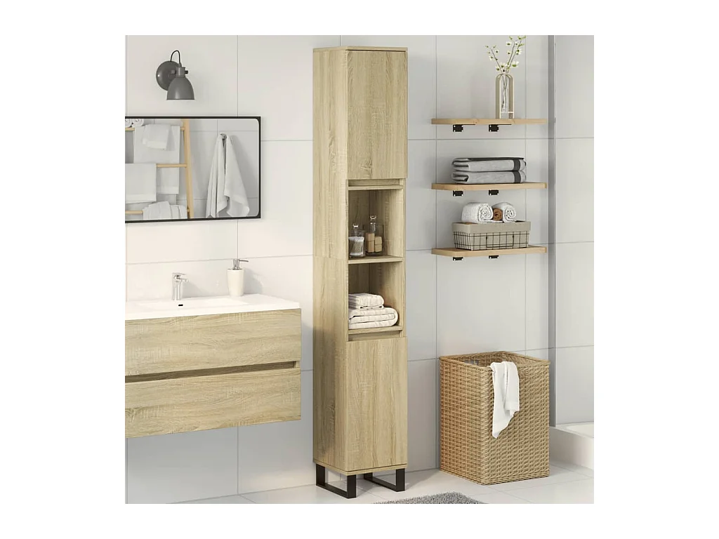 Armoire salle de bain chêne sonoma 30x30x190 cm