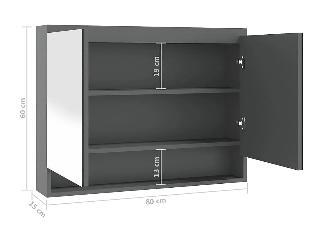 Armário espelhado p/ casa banho 80x15x60cm MDF cinza brilhante