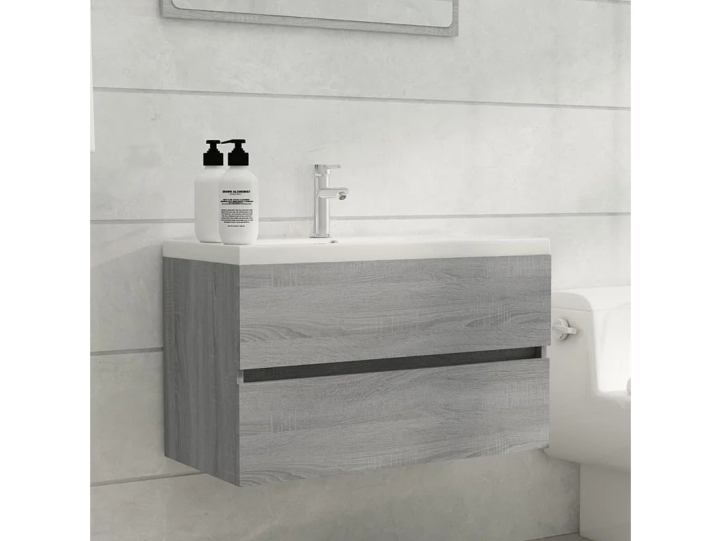 Meuble lavabo avec bassin intégré Sonoma gris Bois d'ingénierie