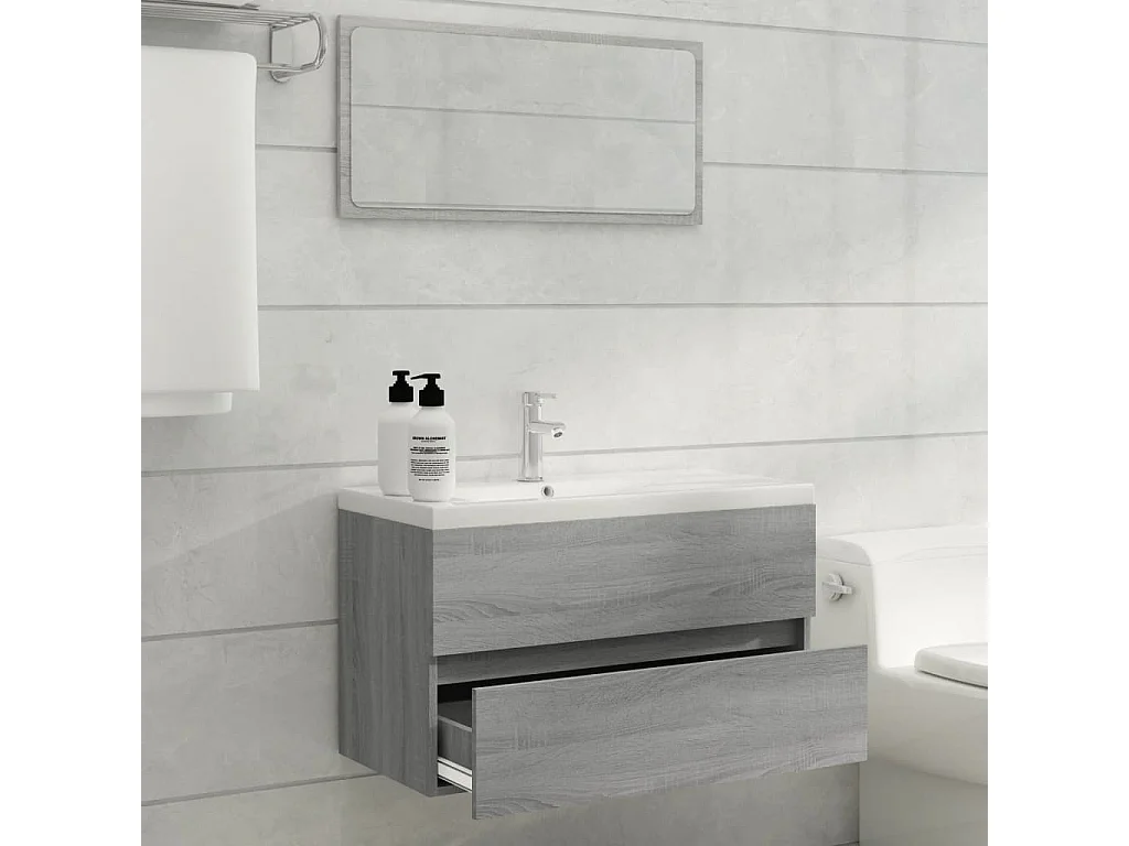 Meuble lavabo avec bassin intégré Sonoma gris Bois d'ingénierie
