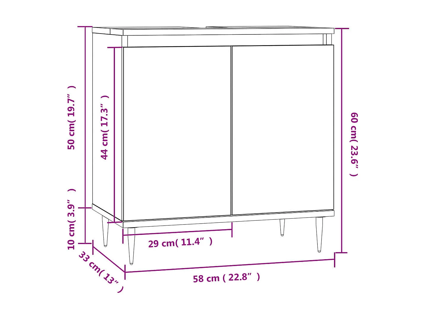 Mobile da Bagno Bianco 58x33x60 cm in Legno Multistrato